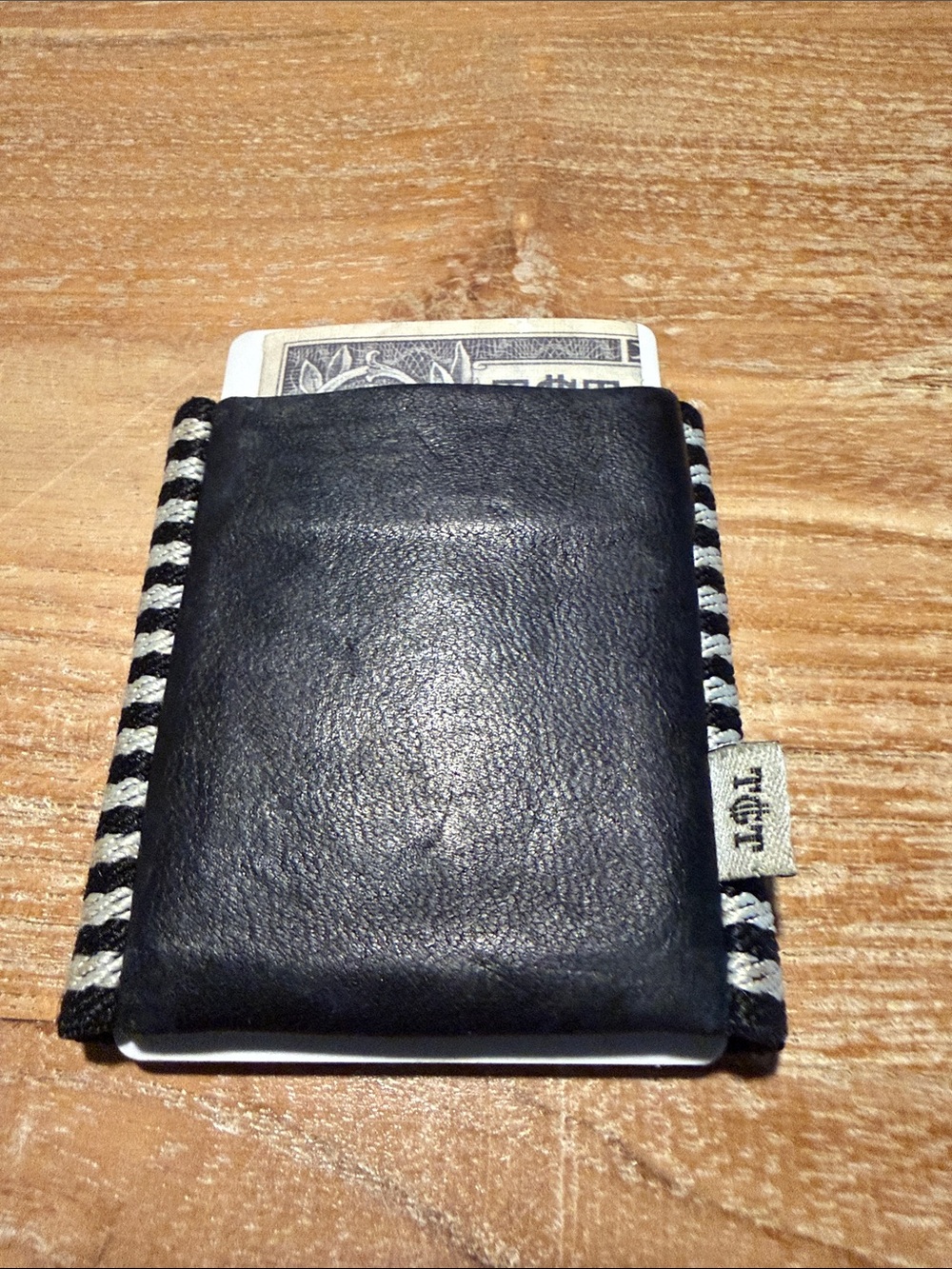 TGT Stone 2.0 Minimalist Black Leather Card Holder with B&W Contrast Stitching